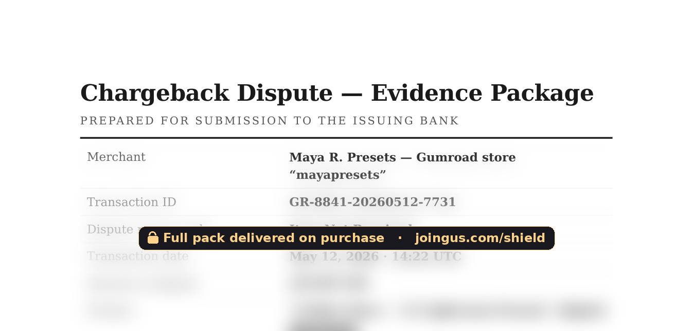 Preview of a real Dispute Shield evidence pack